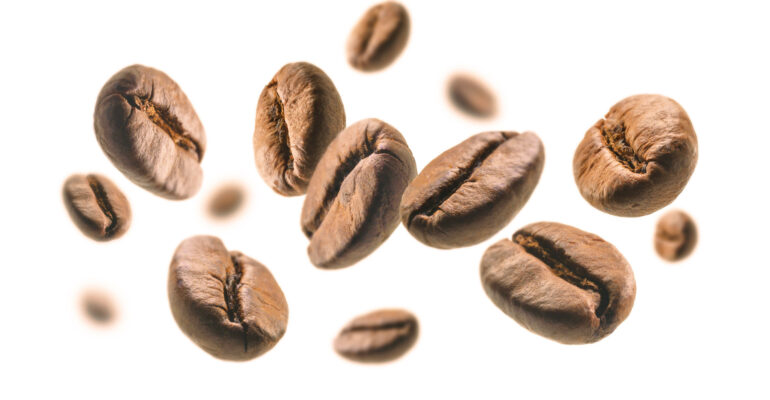 coffee-beans-levitate-white-background