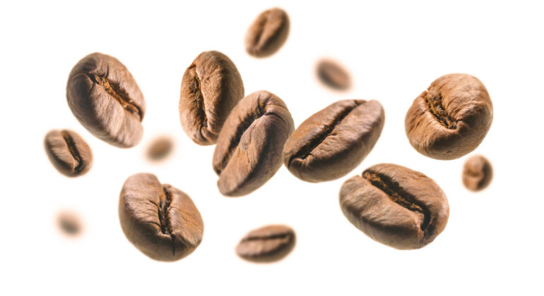 coffee-beans-levitate-white-background