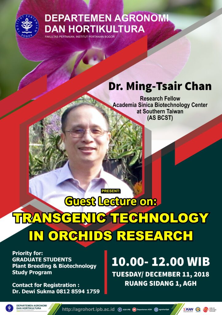 Announcement - Dr. Ming-Tsair Chan Will Visit Department of AGH, IPB