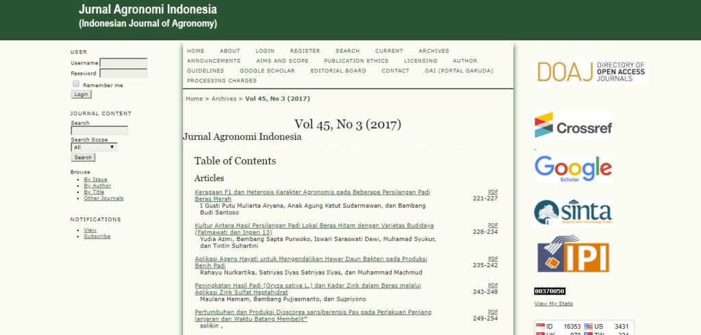 Versi Online Jurnal Agronomi Indonesia (JAI) Edisi Volume 45, No 3 (2017) Telah Tayang
